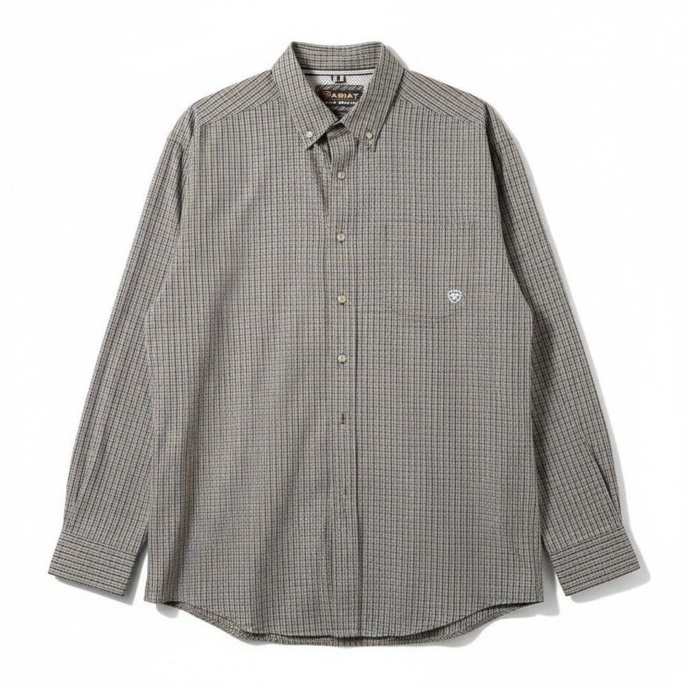 Ariat Pro Series Mens XL Grey Check Button Down Shirt Long Sleeve Mesh Yoke